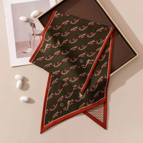 Sciarpa in Seta e Lana Per Donne Vintage Lusso Bifacciale Stampato Nastro Foulard Moda Pendolare Sciarpa Versatile