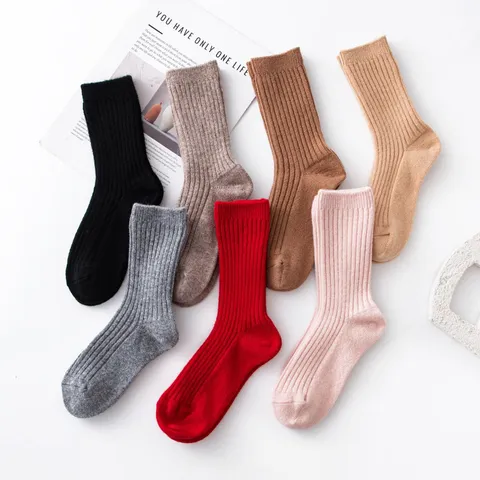 Calze Morbide in Lana Calde Invernali da Donna Ispessite Tinta Unita A Costine a Polpaccio Termiche Lunghe Calze Abbigliamento Quotidiano Casual