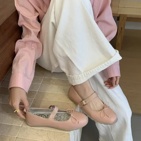 Zapatos Planos Mary Jane para Mujer Retro Francés Tacón Bajo Lazo Elegante Casual Diario Punta Redonda