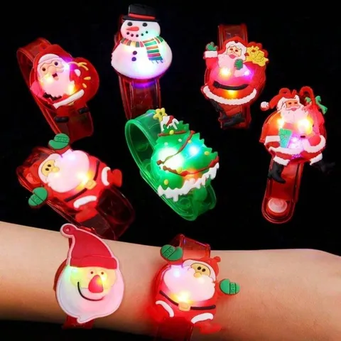 Christmas Light Up Slap Bracelet LED Glowing Santa Claus Snowman Wristband Kids Party Gift Toy