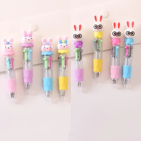 Easter Cartoon 4-Color Ballpoint Pen Cute Mini Bunny Head Press Pen Student Gift