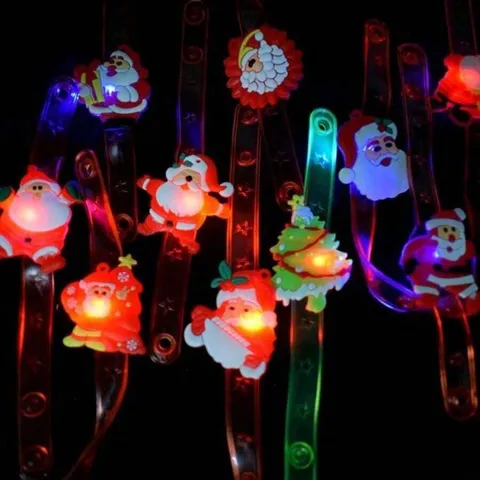 Christmas Light Up Slap Bracelet LED Glowing Santa Claus Snowman Wristband Kids Party Gift Toy