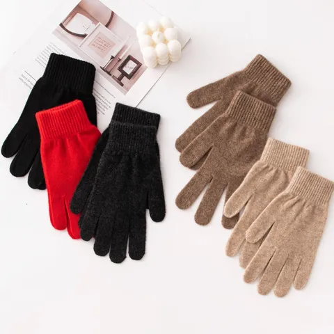 Guanti Lavorati a Maglia in 100% Cashmere Inverno Caldo Ispessito Tinta Unita Guanti a Dita Intere Unisex Mignole Minimaliste