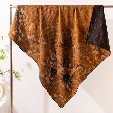 Donna Lusso Sciarpa in Seta Gelso Retro Tradizionale Gru Stampata Quadrata Sciarpa Elegante Vintage Foulard Per Uso Quotidiano