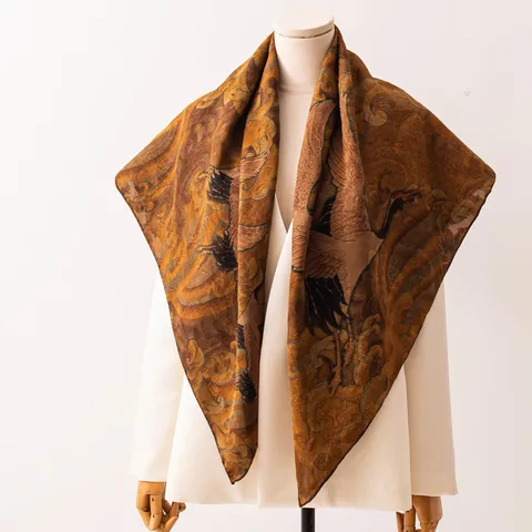 Donna Lusso Sciarpa in Seta Gelso Retro Tradizionale Gru Stampata Quadrata Sciarpa Elegante Vintage Foulard Per Uso Quotidiano