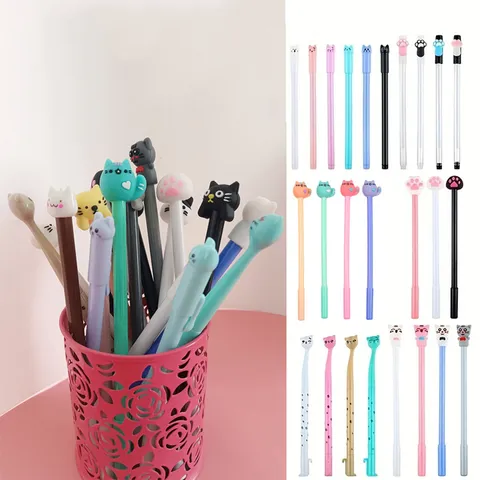 Cute Cartoon Cat Gel Ink Pens 0.5mm Black Refill Smooth Writing Office School Stationery Supplies Student Gifts