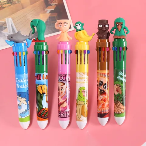 Creative Funny Multi-Color Ballpoint Pen 10-Color Press Plastic Cute Cartoon Figurine Stationery Student Writing Gift