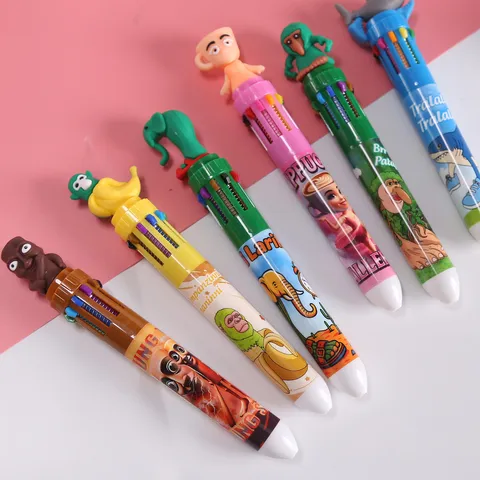 Creative Funny Multi-Color Ballpoint Pen 10-Color Press Plastic Cute Cartoon Figurine Stationery Student Writing Gift