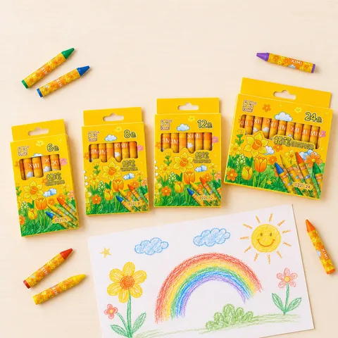 Non-Toxic Children Crayons Sunflower Pattern Wax Crayon Set For Kids Drawing School Art Supplies Colorful Painting Gift