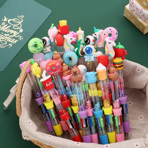 Cute Cartoon Quicksand Mini Four-Color Ballpoint Pen Multi-Color Journal Pen Student Writing Stationery Gift
