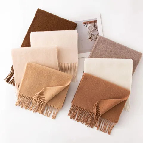 100% Lana d'Agnello Australiana Invernale Calda Tinta Unita Sciarpa Lavorata a Maglia Con Nappe Accessori Moda Donna