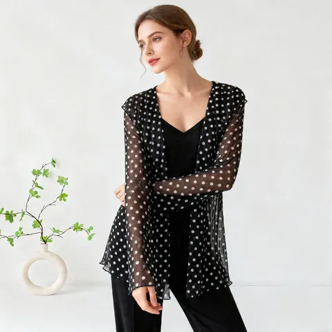 Damen Casual Maulbeerseide Sonnenschutzkleidung Leichte Mesh Polka Dot Mit Kapuze Langarm Cardigan Jacke
