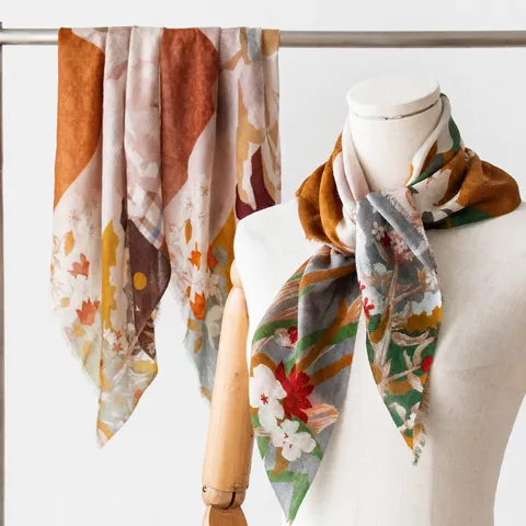 Foulard Quadrato in Cachemire da Donna Stampa Floreale Retro Scialle Caldo e Leggero Sciarpa da Collo