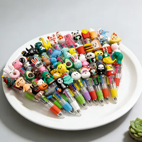 Cute Cartoon Mini Four-Color Ballpoint Pen Student Prizes Multi-Color Press Pen Creative Silicone Doll Writing Pen
