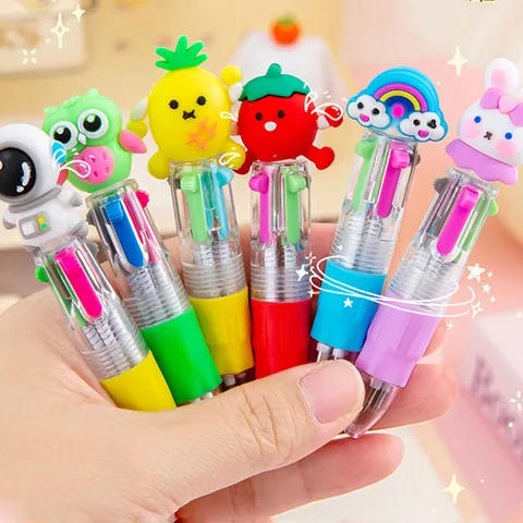 Cute Cartoon Mini Four-Color Ballpoint Pen Student Prizes Multi-Color Press Pen Creative Silicone Doll Writing Pen