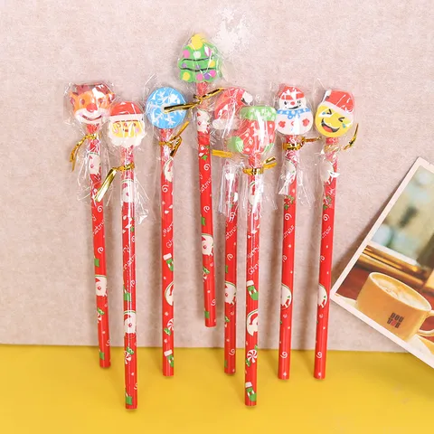 Lápiz de Madera de Navidad Lindo Borrador de Dibujos Animados Superior Lápiz HB Suministros de Regalo de Papelería