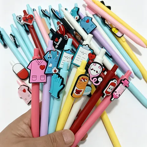 Medical Series Cartoon PVC Soft Glue Patch Gel Pen Cute Nurse Theme Writing Stationery Ballpoint Pen For Students