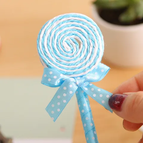 Creative Lollipop Ballpoint Pen Cute Cartoon Plastic Pen With Polka Dot Ribbon Bow School Student Stationery Gift