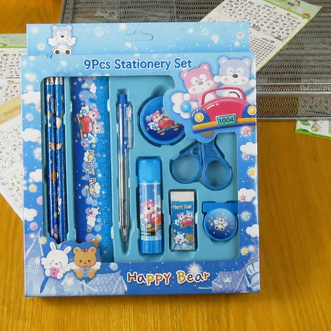 Caja de Papelería Creativa Regalo de Cumpleaños para Niños Lápiz Coreano Lindo Borrador Regla Regalos Escolares Paquete de Regalo