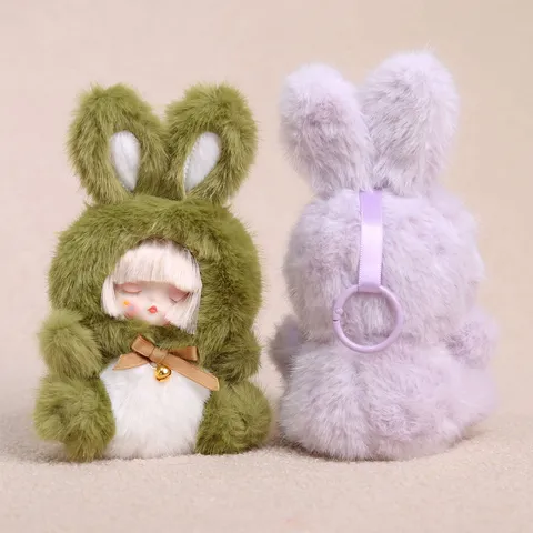Carino Portachiavi Bambola Peluche Coniglio con Viso in Vinile Peluche Ciondolo Borsa