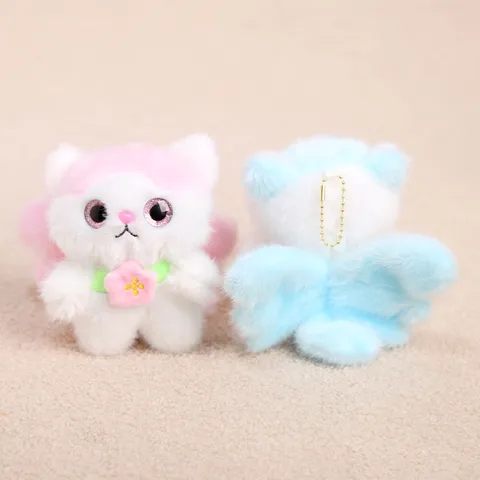 Cute Flower Angel Cat Plush Toy Keychain Soft Stuffed Animal Doll Pendant Healing Bag Hanging Ornament Gift