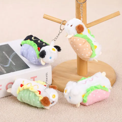 Cute Fried Egg Hot Dog Plush Toy Keychain Cartoon Stuffed Animal Doll Bag Pendant Soft Toy Fluffy Keyring Gift For Women