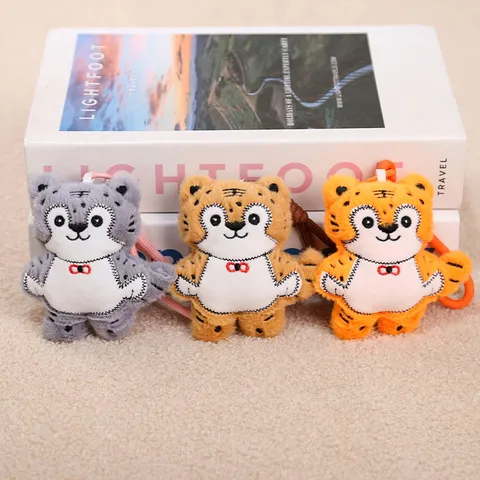 Cute Cartoon Animal Plush Toy Pendant Embroidered Tiger Dog Cat Bag Charm Soft Stuffed Doll Key Chain Gift