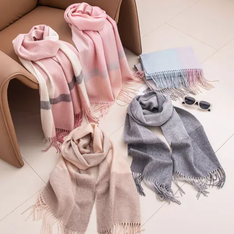 Unisex Winter Warm Wool Scarf Classic Plaid Pattern Fringe Long Casual Soft Neck Warmer Scarf For Men And Women