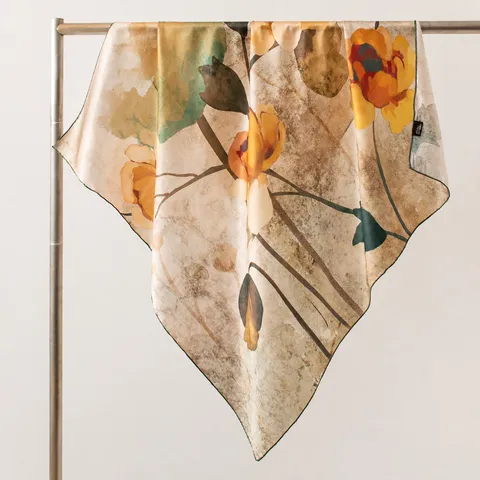Mulberry Silk Scarf For Women Vintage Floral Printed Square Neck Scarf Fashion Designer Style Luxury Head Scarf
