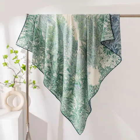 Écharpe Carrée Imprimé Floral Rétro Français Femmes Mélange Laine Soie Châle Léger Protection Solaire