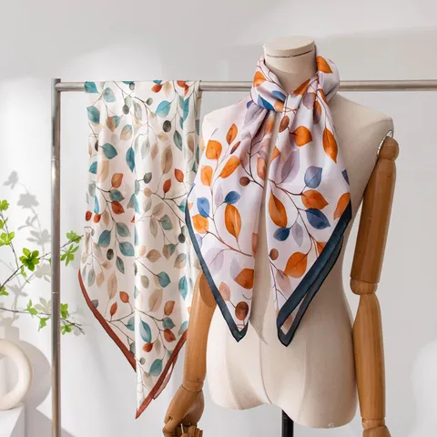 Pañuelo de Seda de Morera con Estampado Botánico de Doble Cara para Mujer Cuadrado Elegante y Versátil para Viajes Diarios