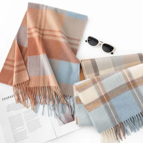 Inverno Ispessito Lana Sciarpa Donne Uomini Versatile A Quadri Blocco di Colore Nappe Caldo Lungo Collo Sciarpa Moda Casual Freddo