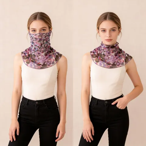 Donna Estate Protezione Solare Velo di Seta Coprisedile Viso Versatile Traspirante Scaldacollo Stampato Sciarpa Accessorio Moda Esterno