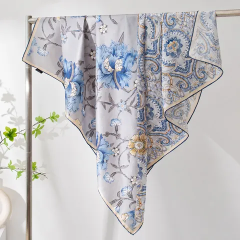 Sciarpa Quadrata in Seta di Gelso da Donna Sciarpa Stampata Paisley Floreale alla Moda Elegante Sciarpa da Collo Versatile