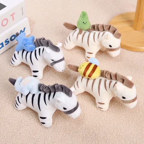 Cute Plush Zebra And Pony Keychain Stuffed Animal Toy Interactive Pull-Out Design Bag Hanging Ornament