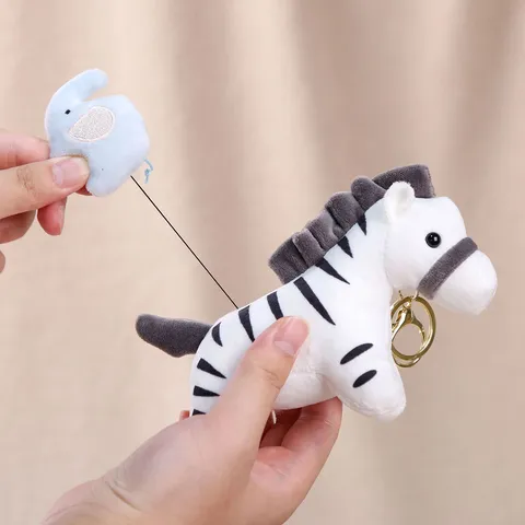 Cute Plush Zebra And Pony Keychain Stuffed Animal Toy Interactive Pull-Out Design Bag Hanging Ornament