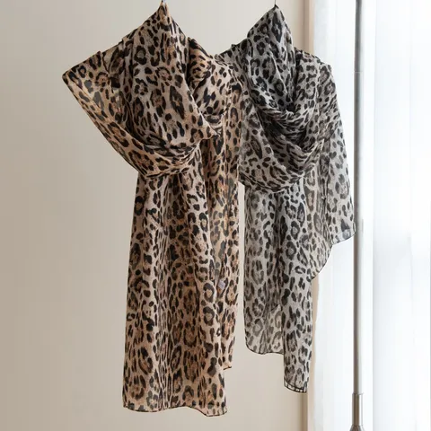 Sciarpa di Seta di Gelso da Donna Retro Artistico Floreale Stampa Leopardo Lungo Scialle Leggero Elegante