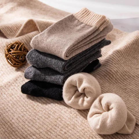 Calze a Tubo Medio in Misto Lana Termica Ispessita Unisex Inverno Caldo Tinta Unita Polsino a Coste Calze Casual Per Adulti