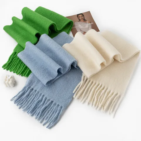 Sciarpa Invernale in Lana Ispessita Per Donna Uomo Tinta Unita Sciarpa Lunga con Nappe Calda Moda Casual Collo Tempo Freddo
