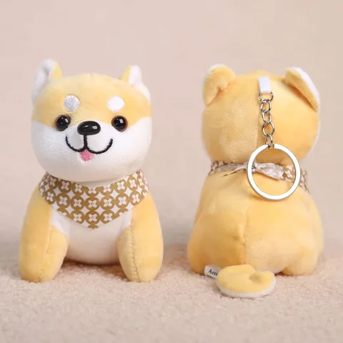 Cute Shiba Inu Plush Toy Keychain Soft Stuffed Animal Bag Pendant With Scarf Cute Puppy Doll Keyring Gift For Women