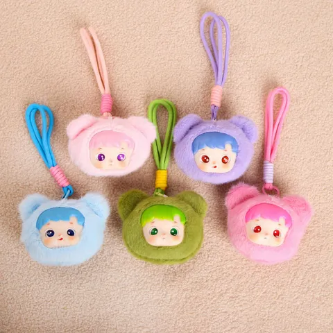 Peluche de Poliéster Cabeza de Oso de Vinilo Lindo Bebé Colgante Llavero Adorno de Bolso Kawaii Muñeca de Trapo Juguete Regalo