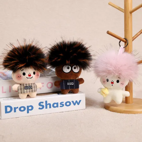 Cute Afro Doll Plush Toy Keychain Fluffy Cartoon Character Bag Pendant Novelty Stuffed Animal Gift for Kids Women