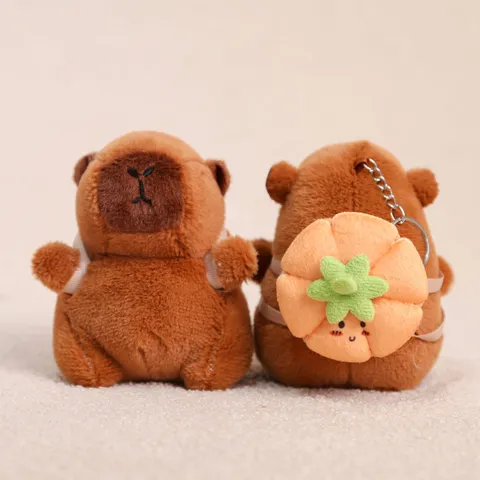 Cute Capybara Plush Toy Pendant Cartoon Stuffed Animal Doll With Double-Layer Vegetable Bag Keychain Bag Hanging Ornament Gift