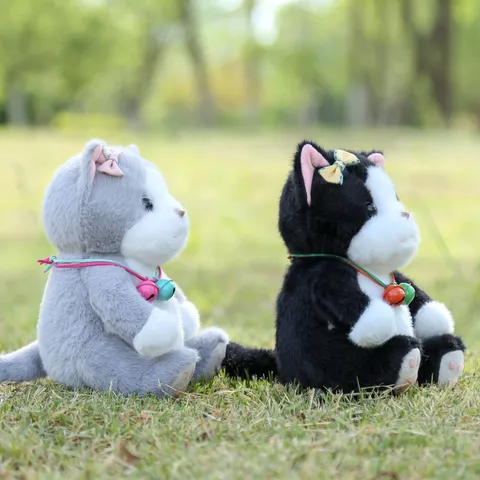 Cute Sitting Cat Plush Toy With Bell And Bowknot Stuffed Animal Doll Soft Plush Home Decor Girl Gift