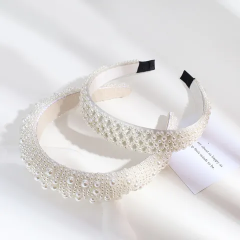 Diadema de Perlas Acolchada Barroca Moda Aros de Cabello Anchos Elegantes Accesorios de Cabello de Novia de Lujo para Mujeres Fiesta Diaria