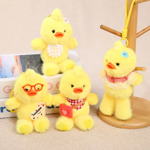 Cute Cartoon Yellow Duck Plush Toy Stuffed Animal Doll Soft Pendant Bag Charm Keychain For Girls Kids Gift