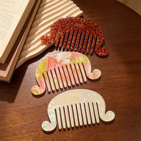 French Retro Cellulose Acetate Hair Comb Wavy Wide Tooth Tortoiseshell Pearlescent Hair Styling Tool for Women