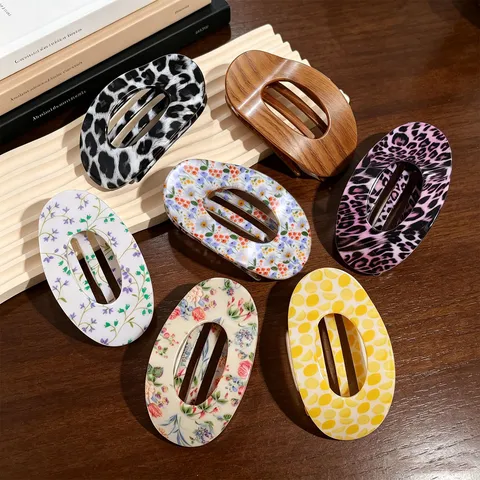 Retro Floral Leopard Print Ajour Oval Klaidetas Minimalist Duckbill Hair Clip Elegant Styling Hair Accessories