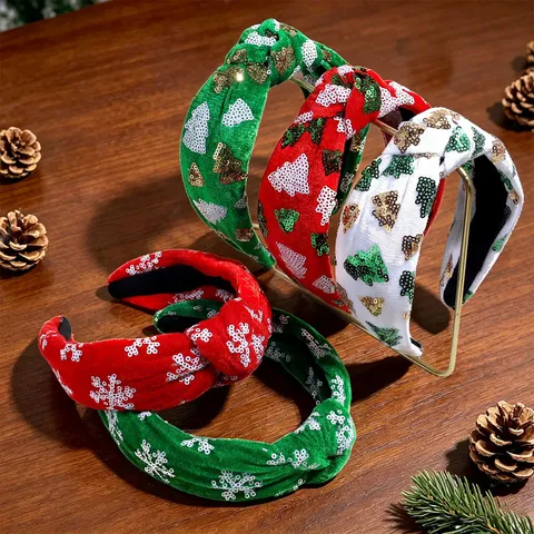Noël Velours Paillettes Bandeau Noué Arbre de Noël Flocon de Neige Large Accessoires de Cheveux de Fête
