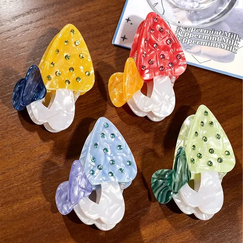 Cute Mushroom Hair Claw Acetate Shark Clip Rhinestone Non-Slip Hair Catch Hair Accessories For Women